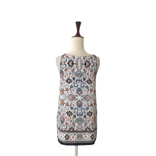 Max Studio White and Blue Printed Sleeveless Top | Gently Used |