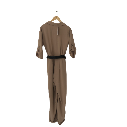 Beige Zara Zara Jumpsuit With Belt ZARA Beige Belted Jumpsuit