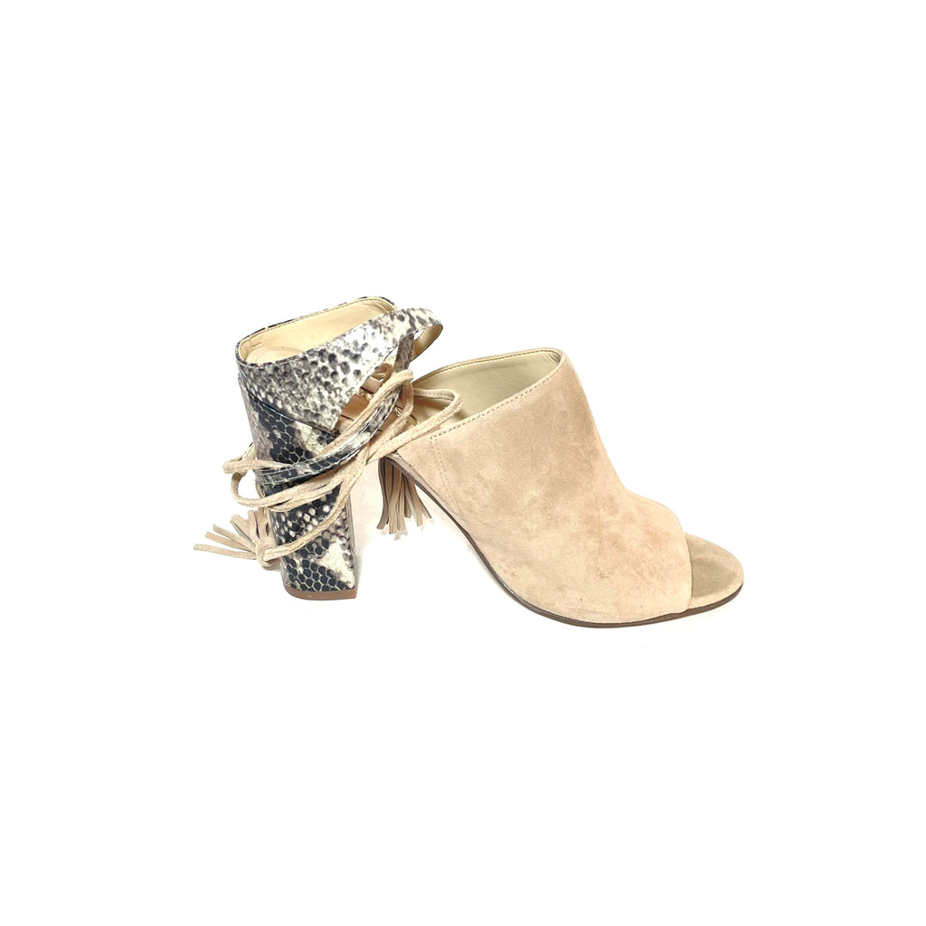 Guess Beige Suede & Snakeskin 'Elicha' Shootie Sandals | Gently Used |
