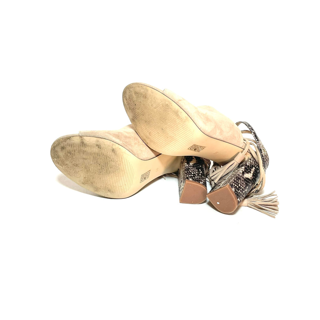 Guess Beige Suede & Snakeskin 'Elicha' Shootie Sandals | Gently Used |