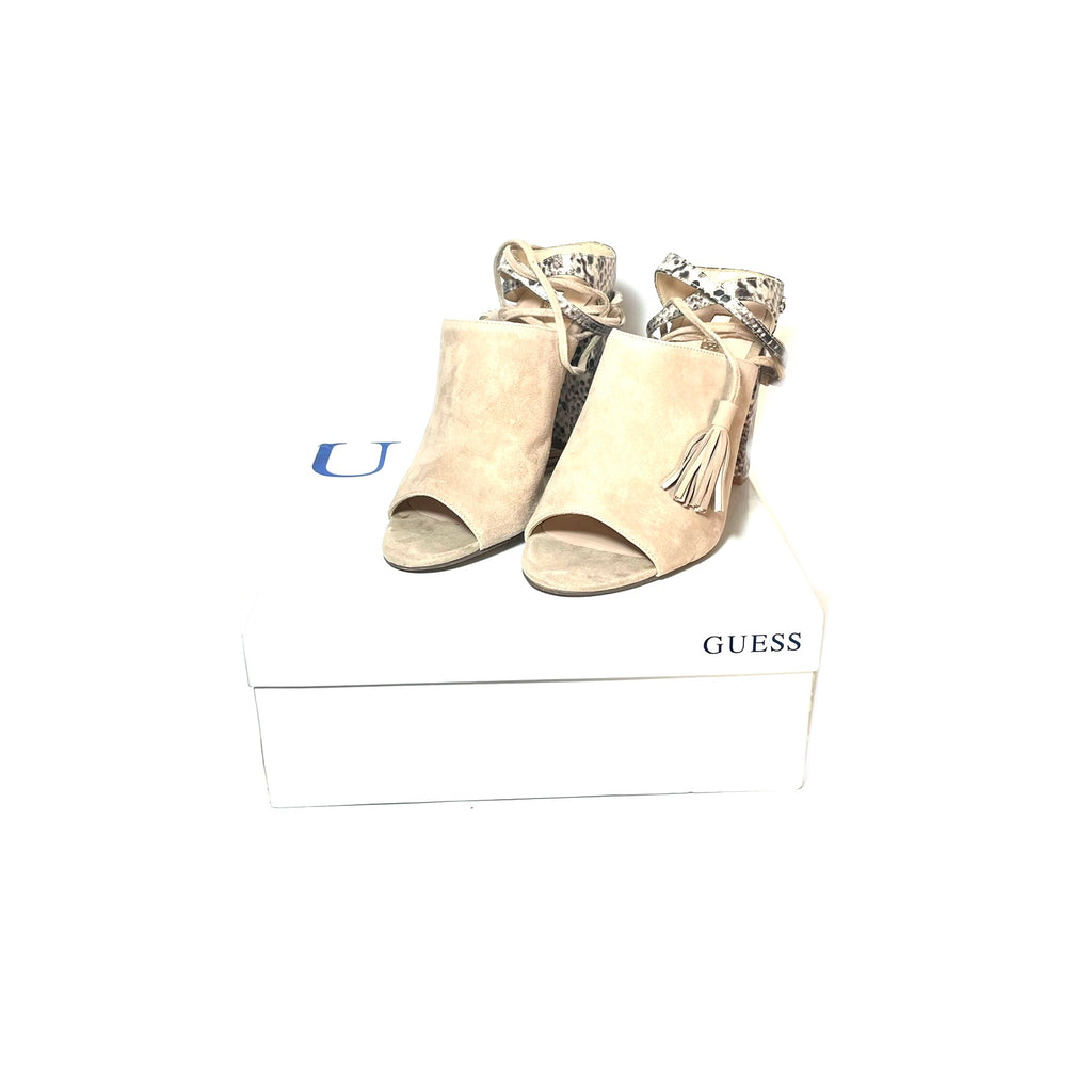 Guess Beige Suede & Snakeskin 'Elicha' Shootie Sandals | Gently Used |