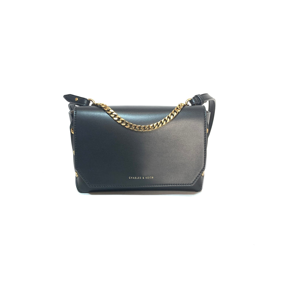 Charles & Keith Black with Gold Studs Cross-Body Bag | Gently Used |