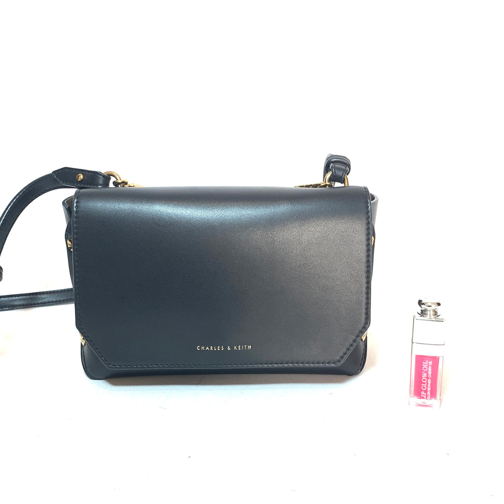 Charles & Keith Black with Gold Studs Cross-Body Bag | Gently Used |