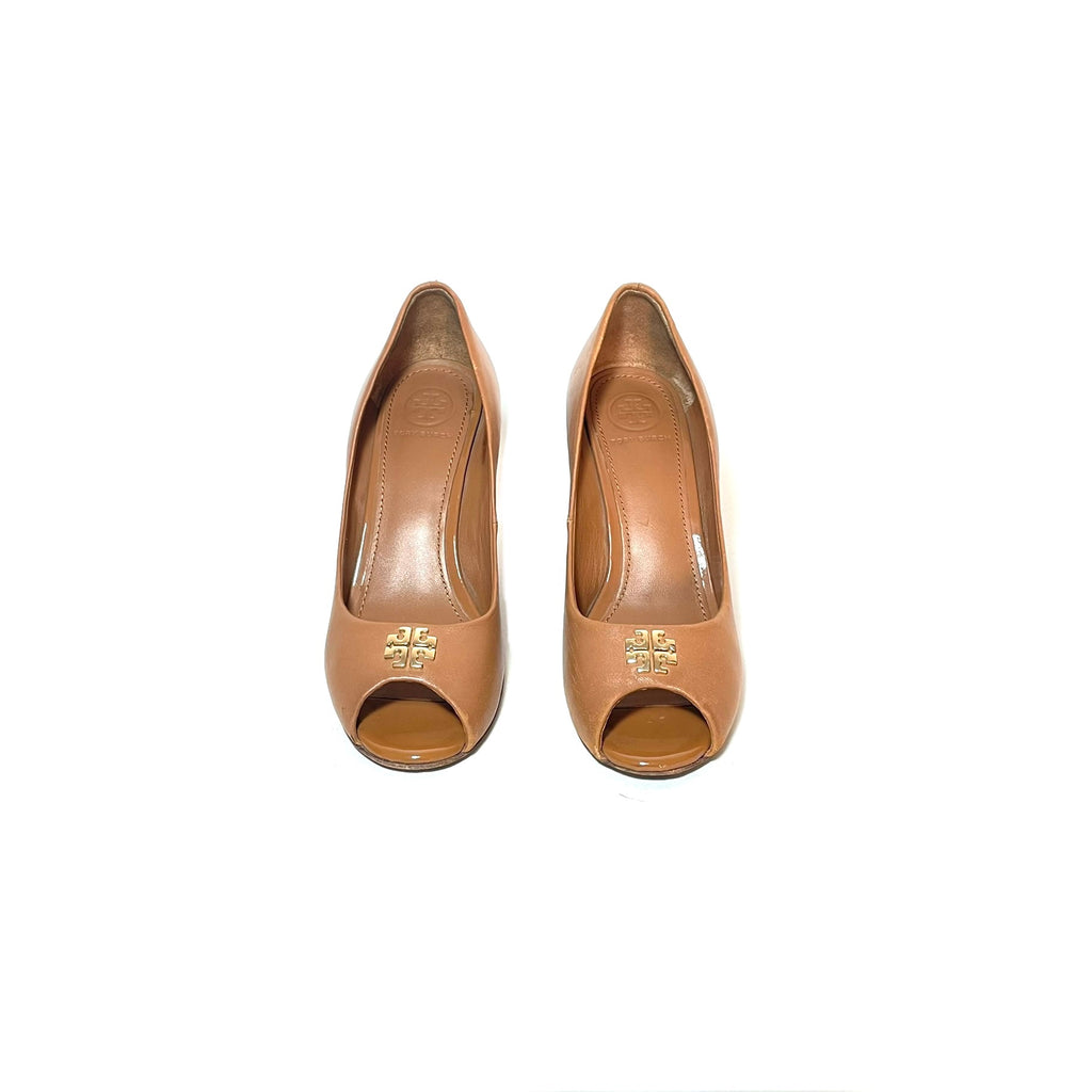 Tory Burch Tan Leather 'Jolie' Peep-toe Wedges | Pre Loved |
