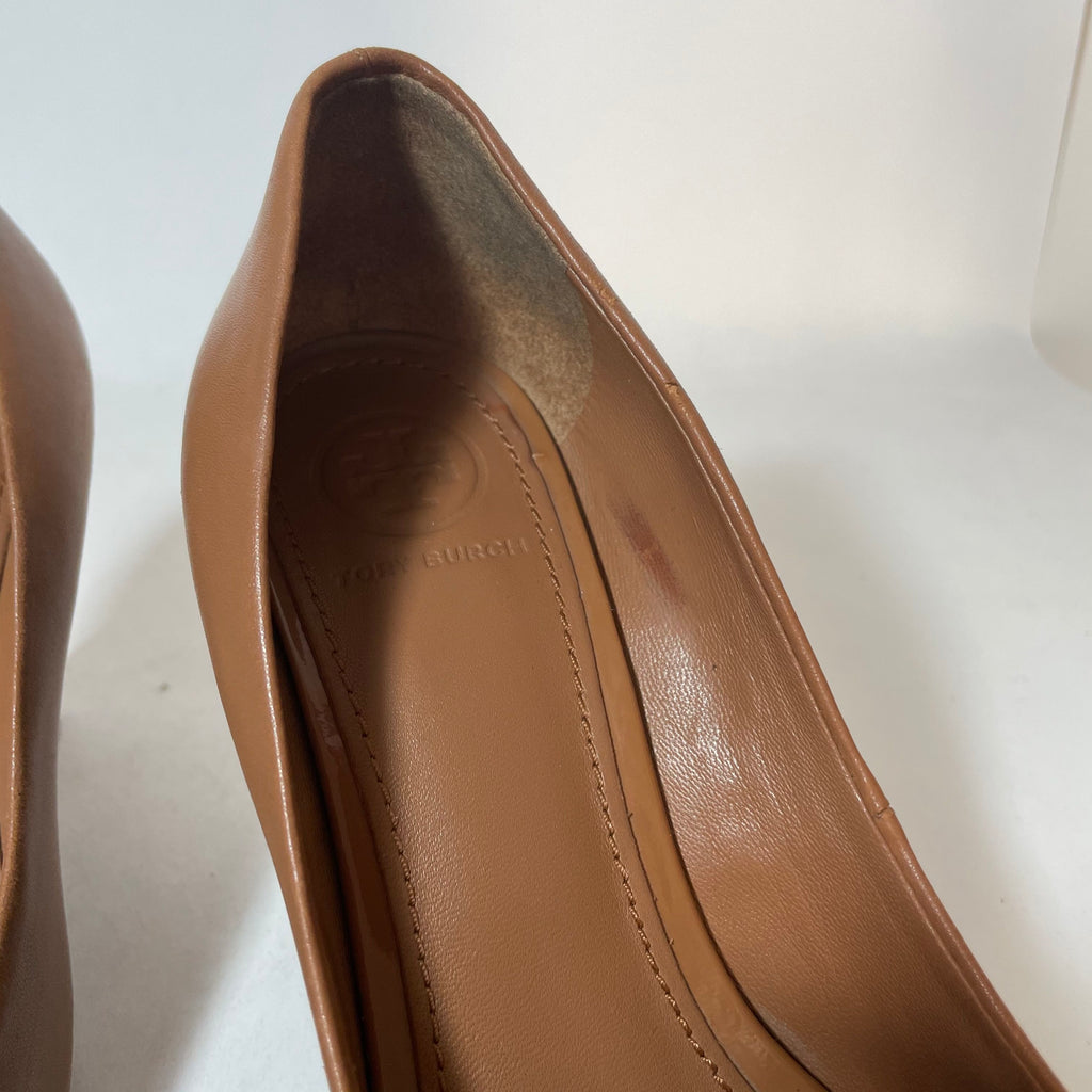 Tory Burch Tan Leather 'Jolie' Peep-toe Wedges | Pre Loved |