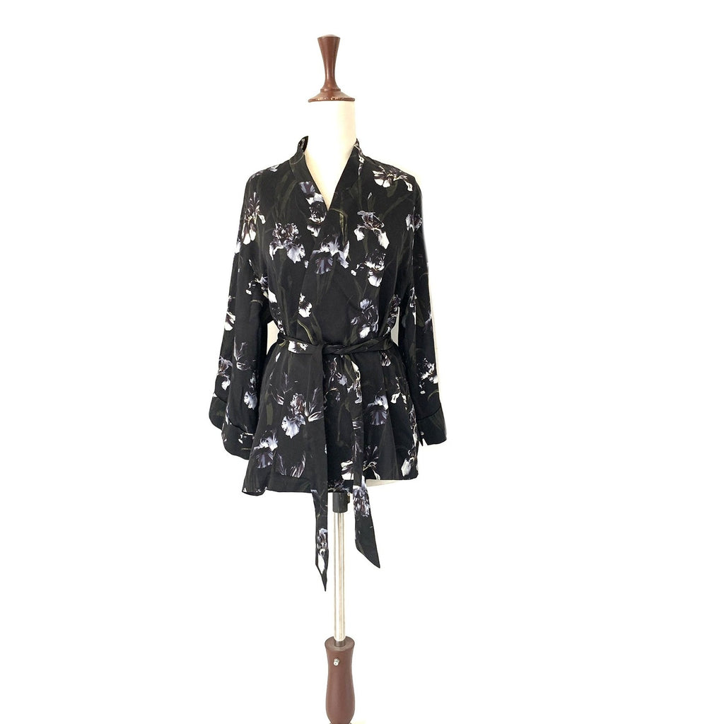 H&M Black Floral Print Kimono Jacket | Gently Used |
