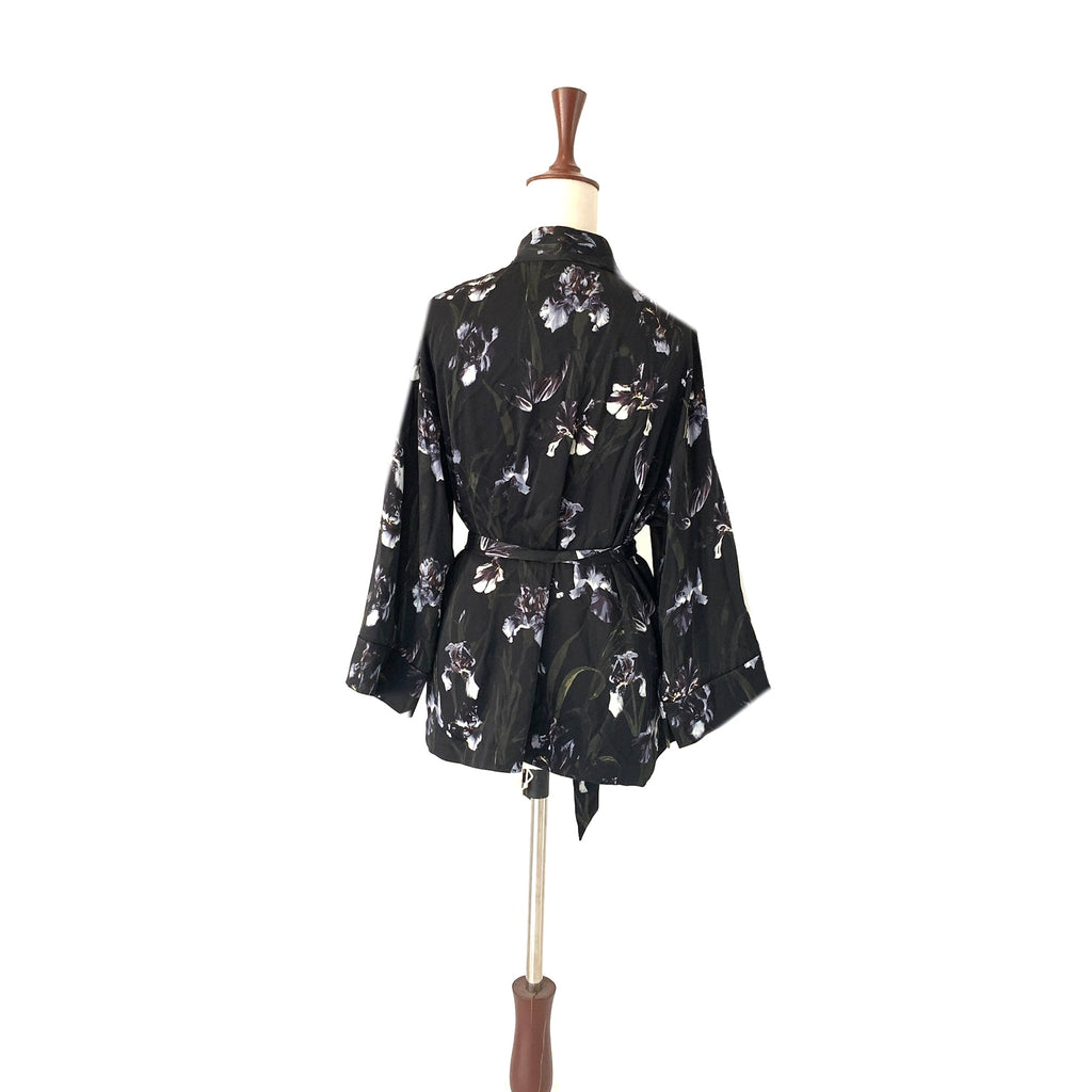 H&M Black Floral Print Kimono Jacket | Gently Used |