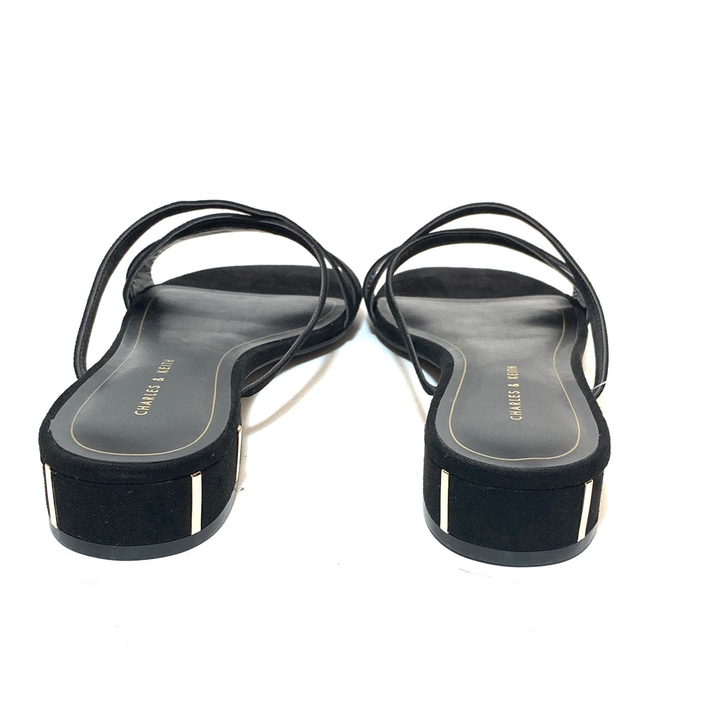 Charles & Keith Black Suede Strappy Block Heel Sandals | Brand New |