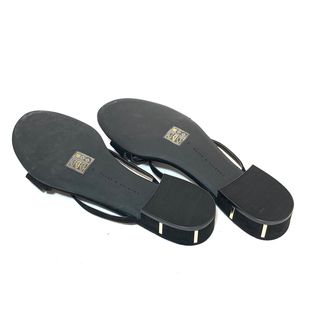 Charles & Keith Black Suede Strappy Block Heel Sandals | Brand New |