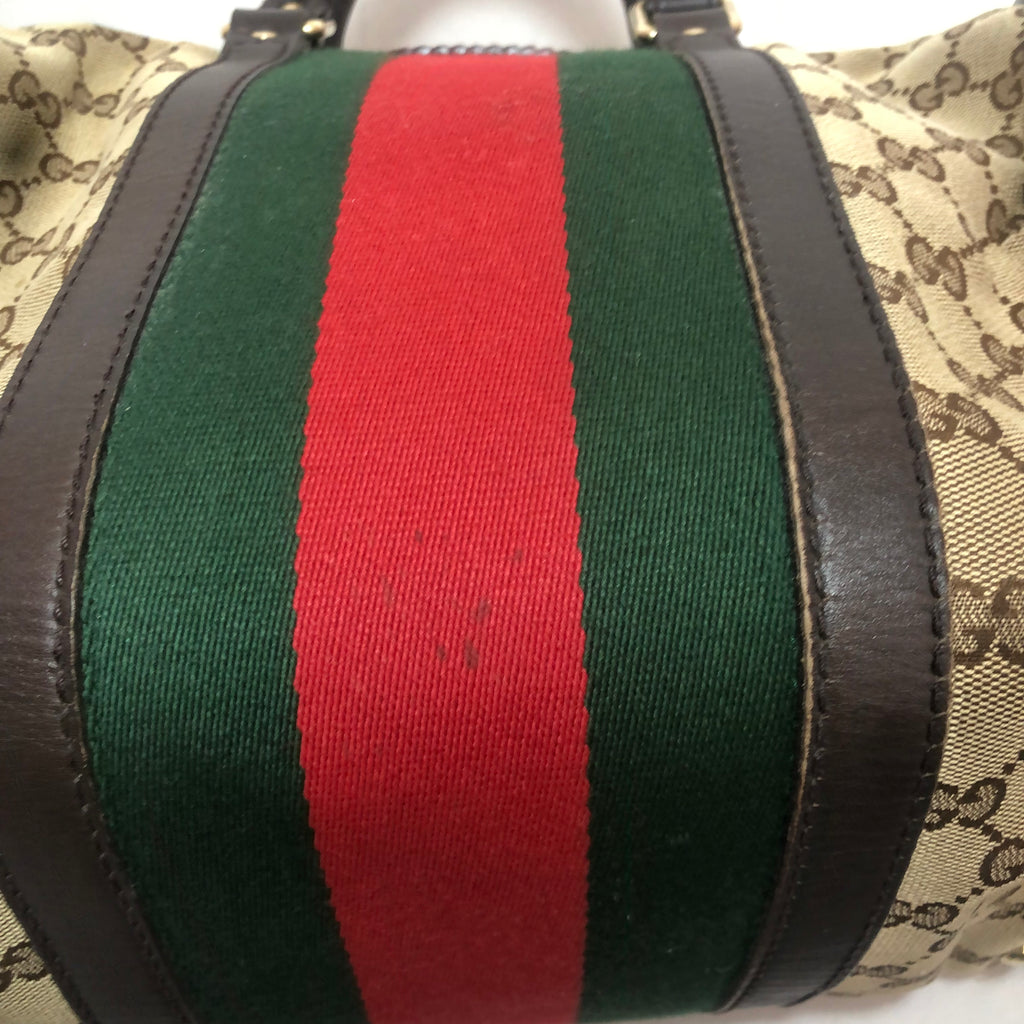 Gucci Brown Monogram and Striped Tote Bag | Pre Loved |