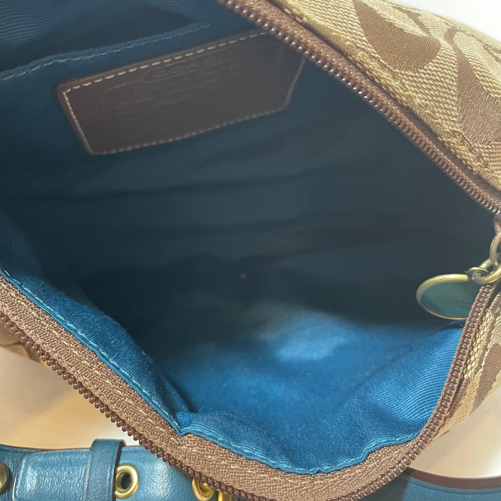 Coach Beige & Blue Monogram Mini Shoulder Bag | Gently Used |