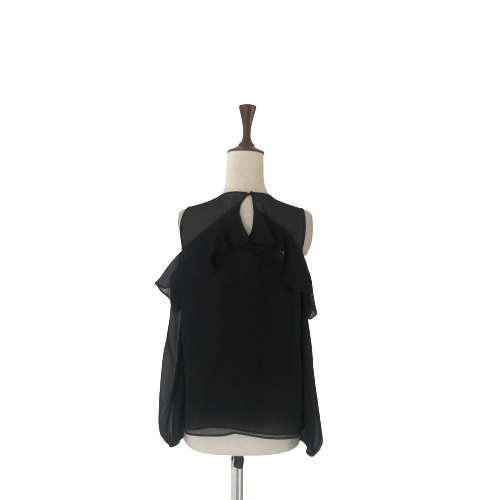 H&M Black Sheer Frill Cold-Shoulder Top | Gently Used |