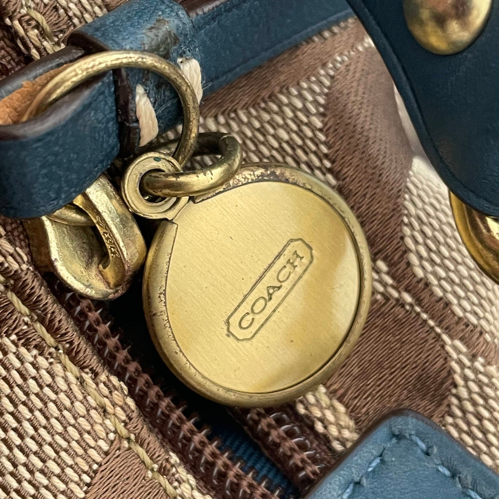 Coach Beige & Blue Monogram Mini Shoulder Bag | Gently Used |