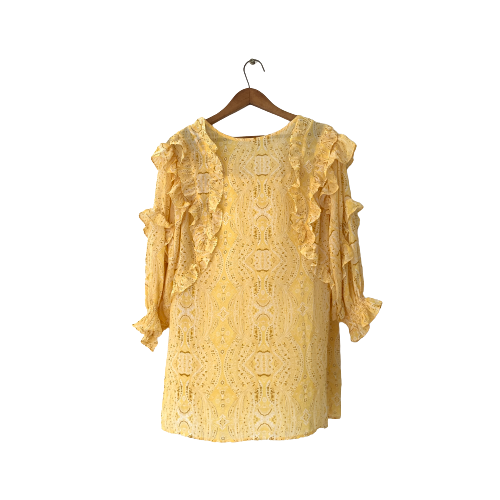 Forever 21 Yellow Printed Frill Long Blouse | Brand New |