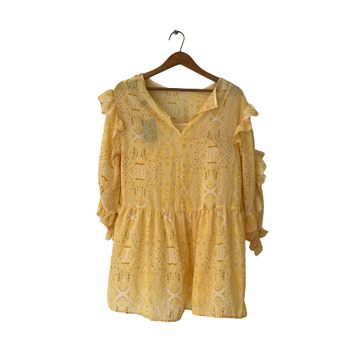 Forever 21 Yellow Printed Frill Long Blouse | Brand New |