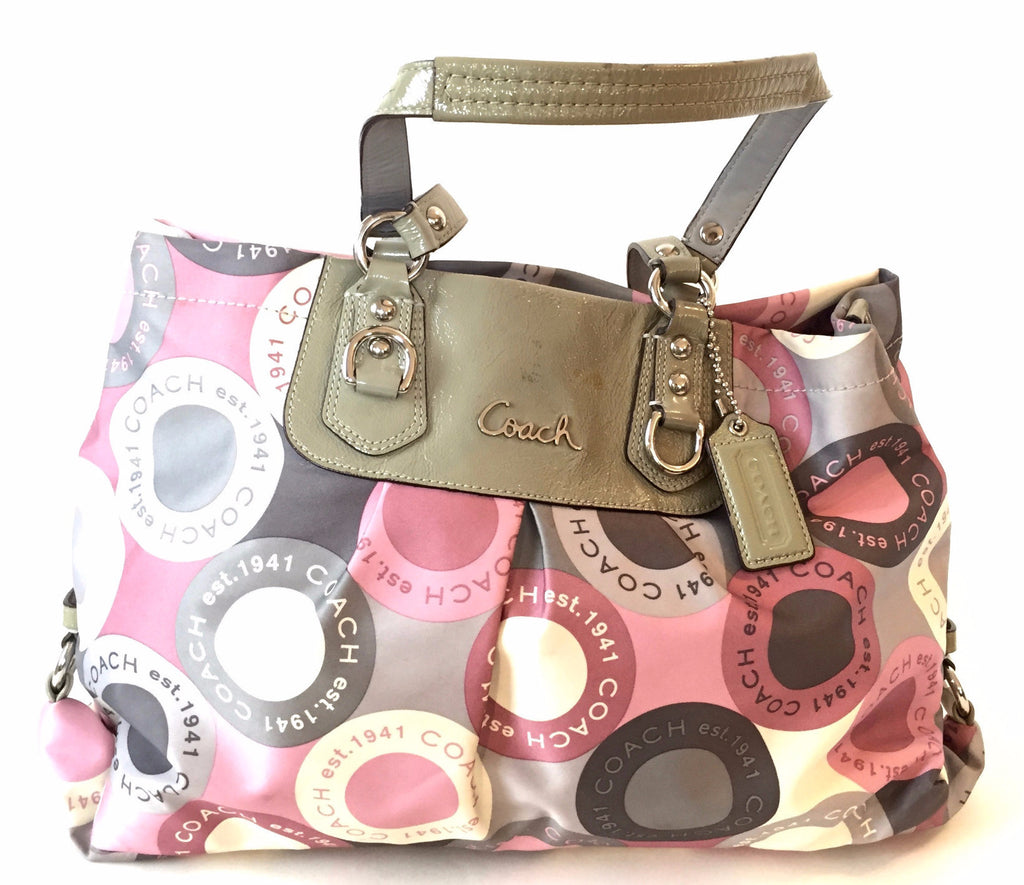 Coach Printed Pink & Grey with Leather Trim Shoulder Bag | Pre Loved | - Secret Stash