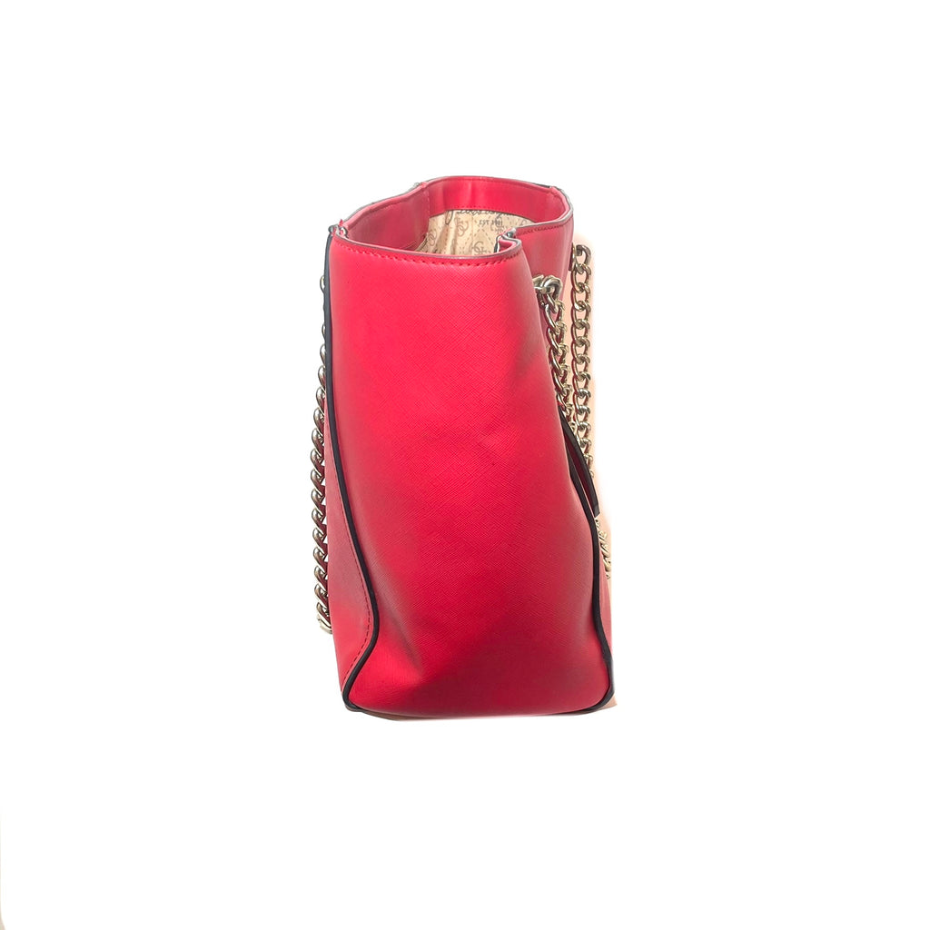 Guess Red Silver Chain Shoulder Bag | Pre Loved |