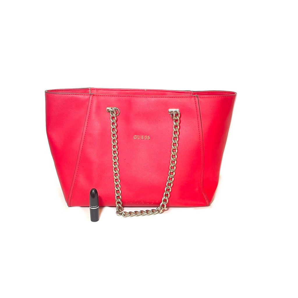 Guess Red Silver Chain Shoulder Bag | Pre Loved |
