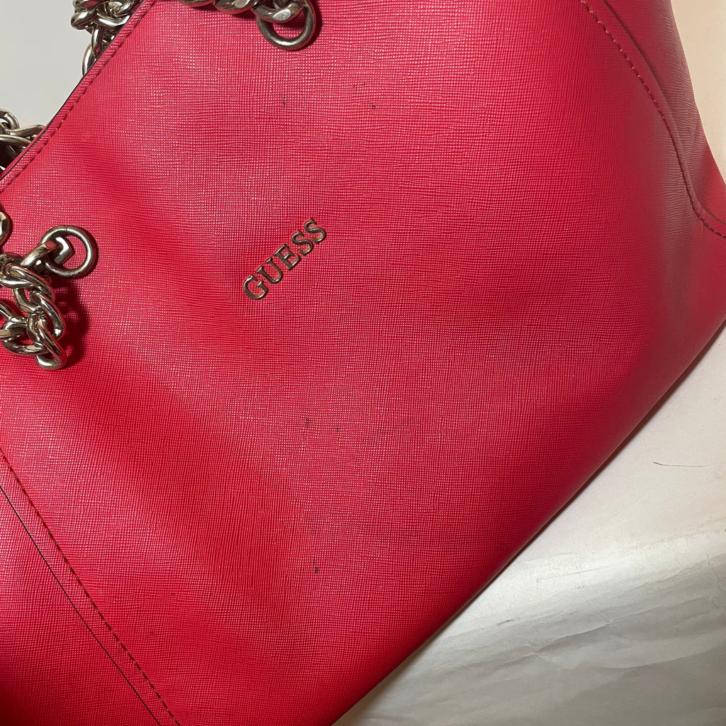 Guess Red Silver Chain Shoulder Bag | Pre Loved |