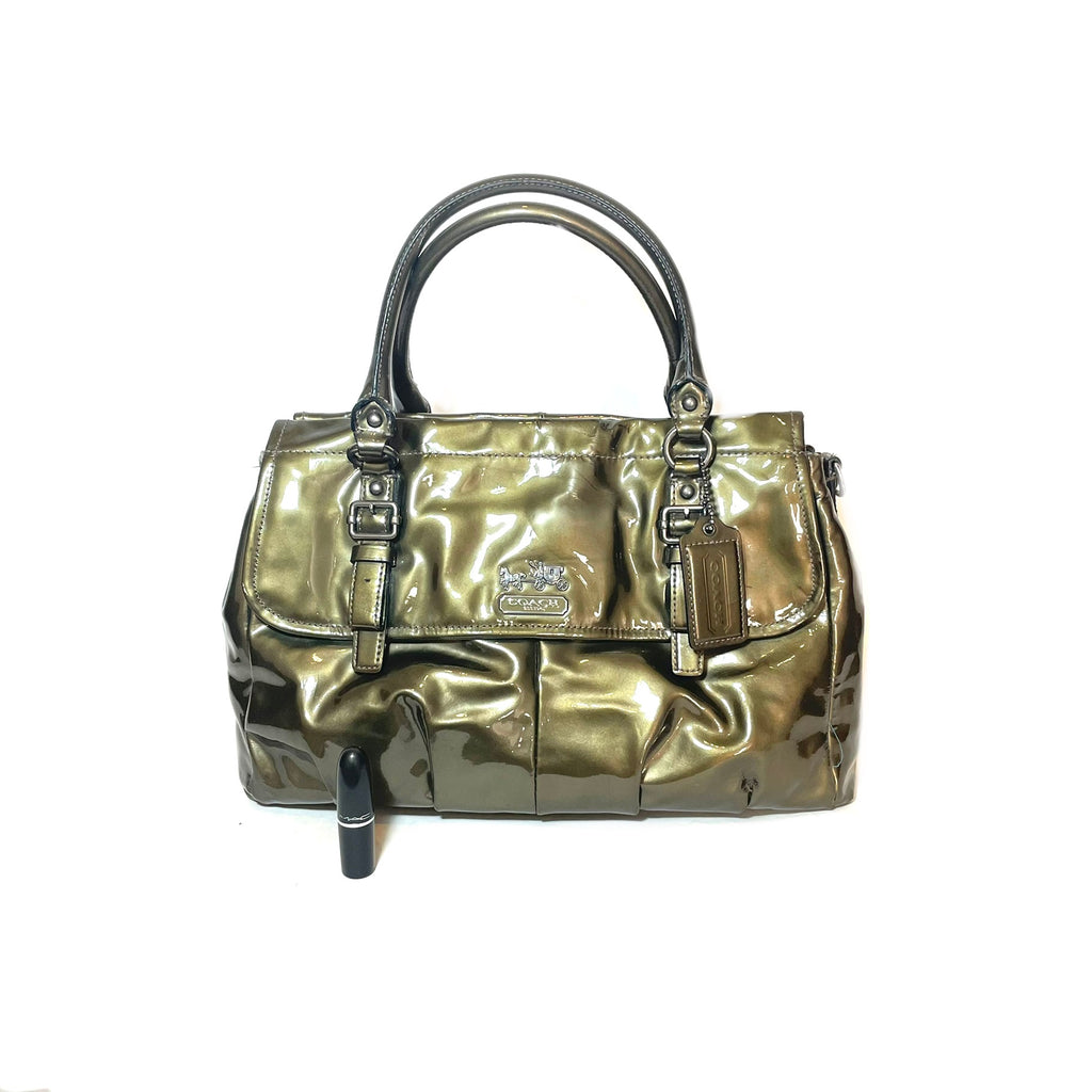 Coach Patent Leather Moss Green Tote Satchel | Pre Loved |