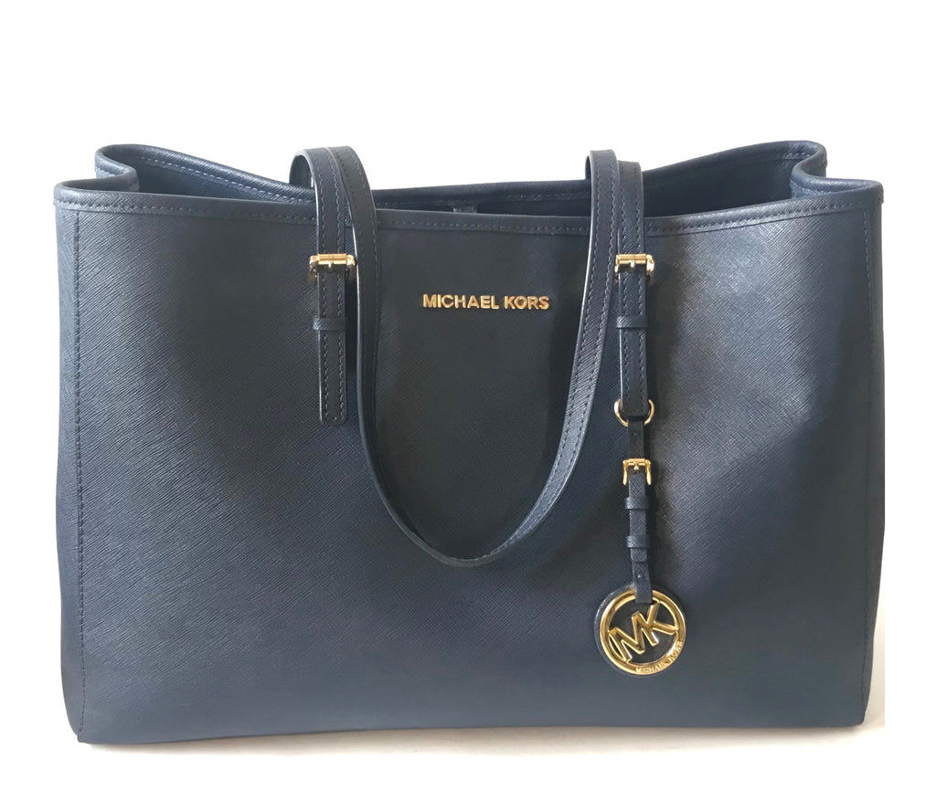 Michael Kors Jet Set Navy Saffiano Leather Tote | Gently Used ...