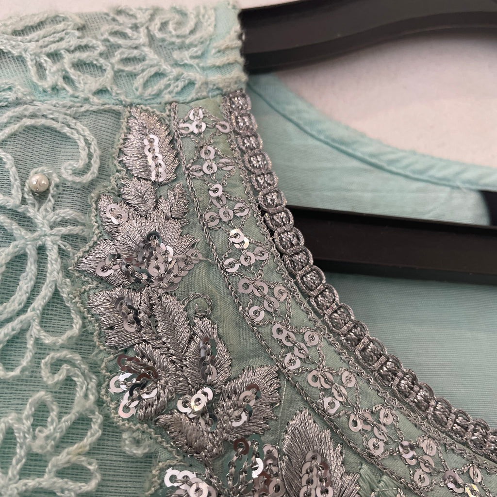 Threadz Mint Green with Silver Embroidery Kameez | Pre Loved |