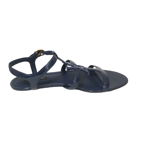 Louis Vuitton Navy Patent Leather Logo Sandals | Pre Loved |