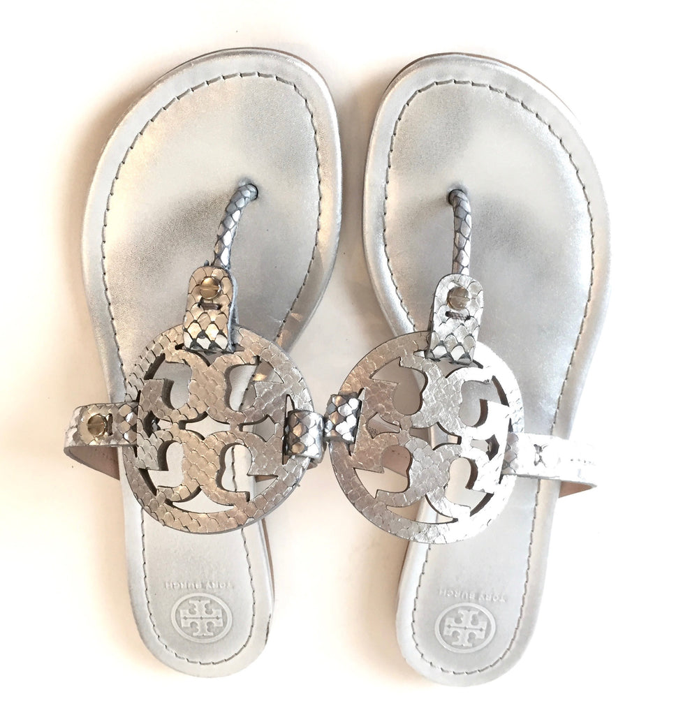 Tory Burch Silver Leather 'Miller' Sandals | Gently Used | - Secret Stash