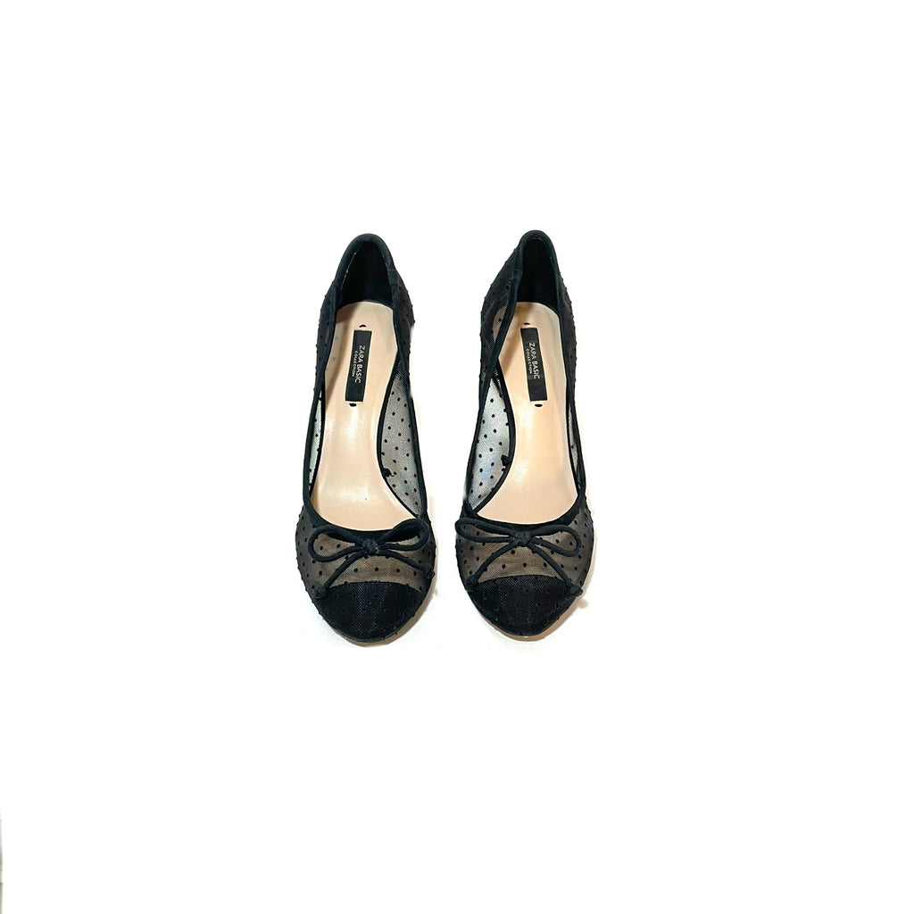 ZARA Black Net Peep-toe Heels | Pre Loved |
