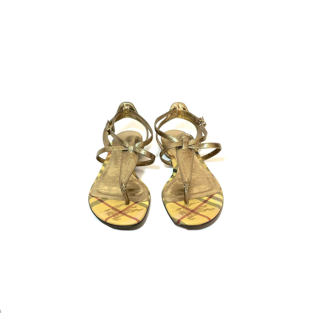 Burberry Gold Haymarket Check Splash Flat Sandals | Pre Loved |