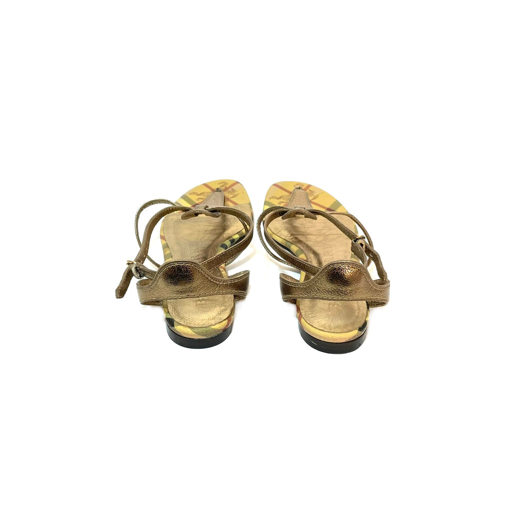 Burberry Gold Haymarket Check Splash Flat Sandals | Pre Loved |
