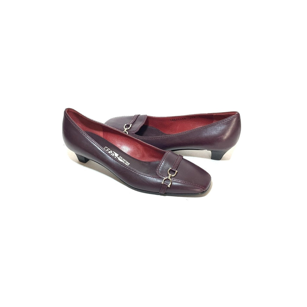 Salvatore Ferragamo Vintage Maroon Leather Pumps | Pre Loved |