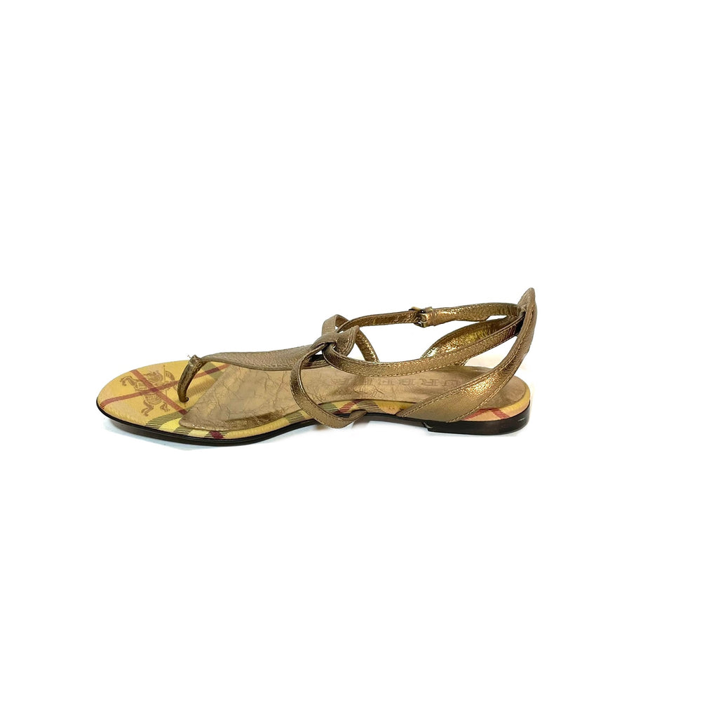 Burberry Gold Haymarket Check Splash Flat Sandals | Pre Loved |