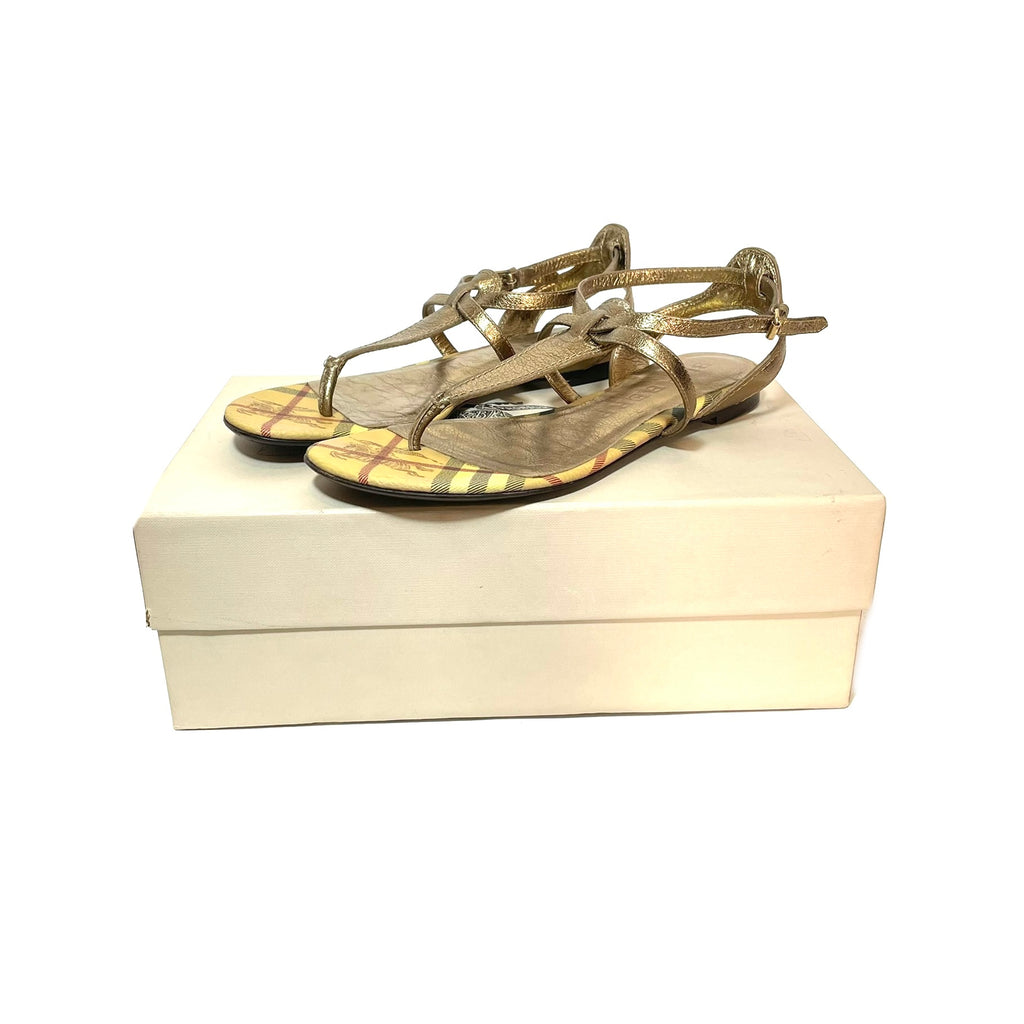 Burberry Gold Haymarket Check Splash Flat Sandals | Pre Loved |