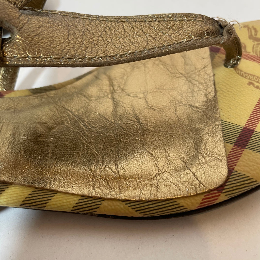 Burberry Gold Haymarket Check Splash Flat Sandals | Pre Loved |