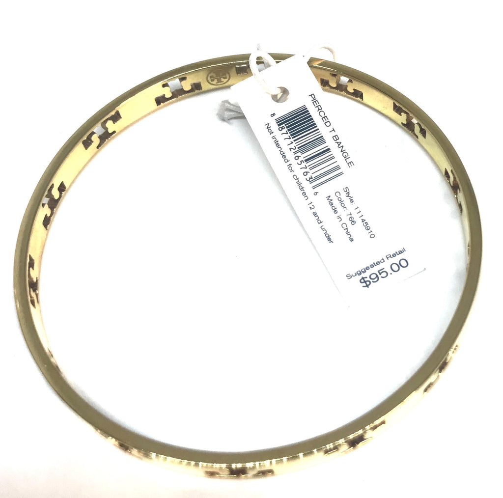 Tory Burch Pierced T Thin Gold Bangle | Gently Used |