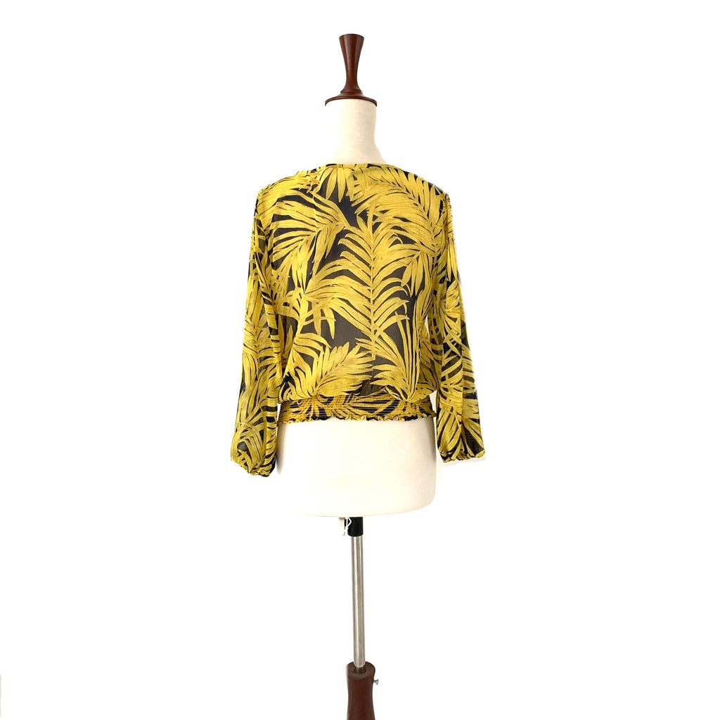 H&M Yellow & Navy Floral Chiffon Blouse | Gently Used |