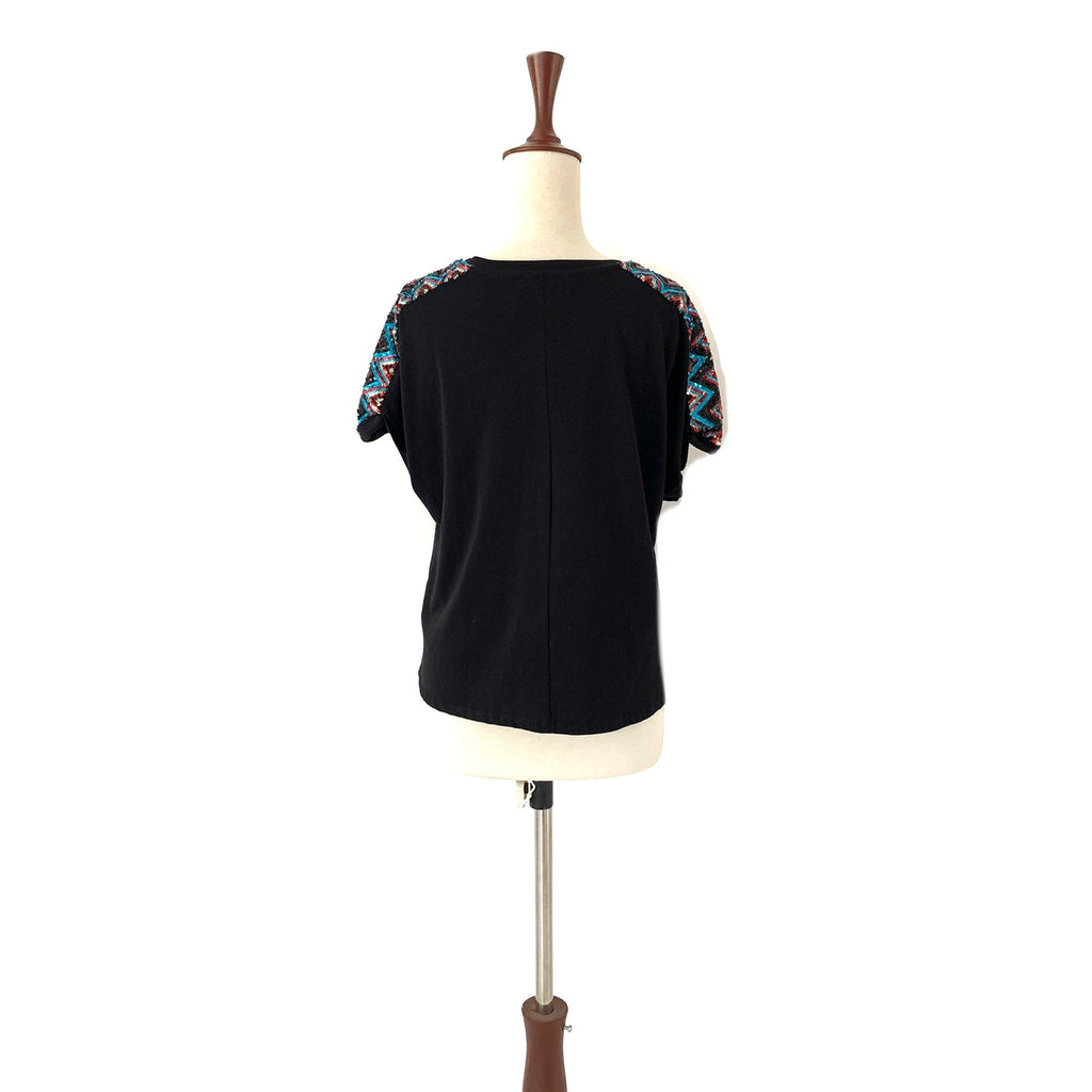 ZARA Black Sequins Cap-Sleeved Shirt | Gently Used |