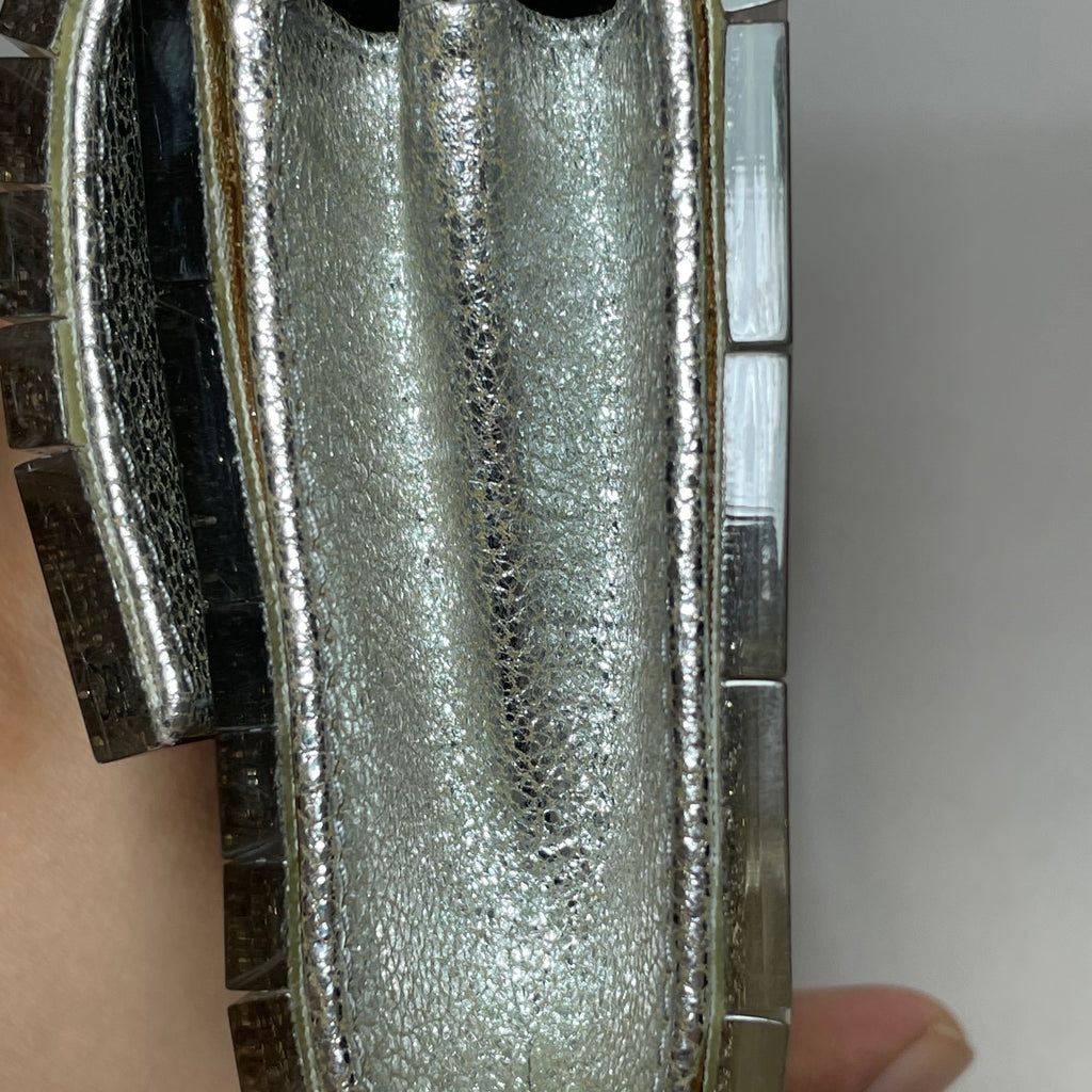 Jimmy Choo 'Sweetie' Silver Glitter Acrylic Clutch Bag | Gently Used |