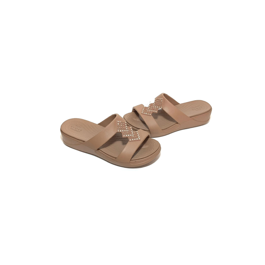 CROCS Monterey Taupe Rhinestone Open-Toe Sandals | Brand New |