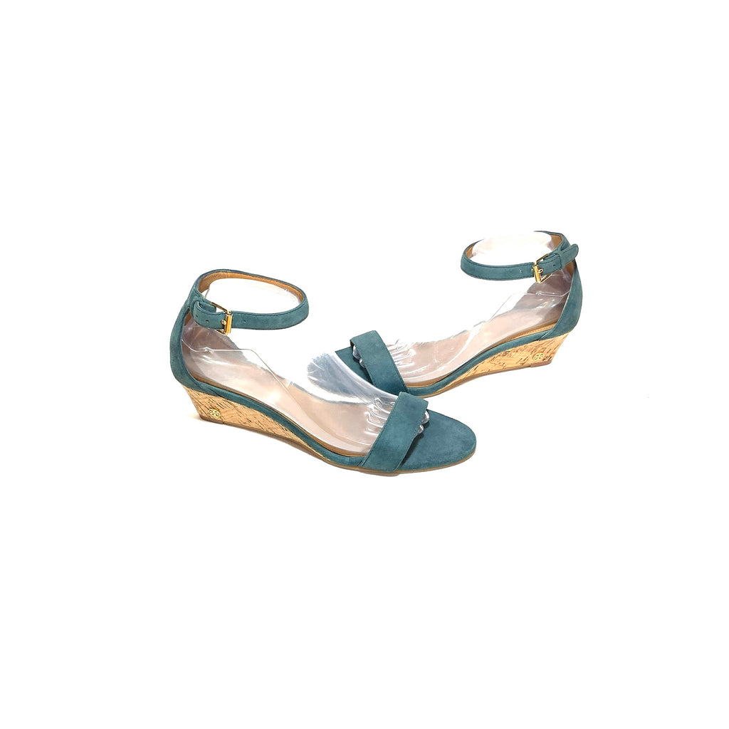 Tory Burch Teal Suede Cork 'Savannah' Wedges | Pre Loved |