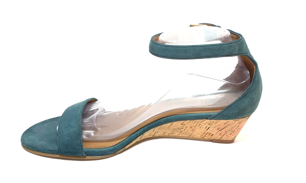 Tory Burch Teal Suede Cork Savannah Wedges Pre Loved Secret Stash