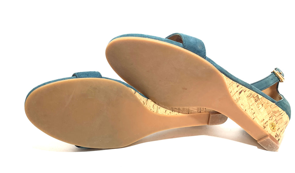 Tory Burch Teal Suede Cork Savannah Wedges Pre Loved Secret Stash