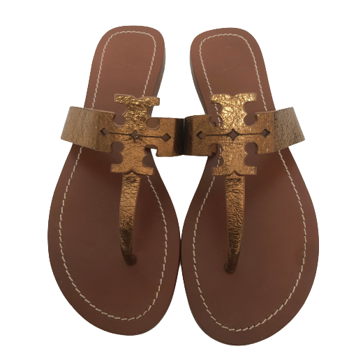 Tory Burch Bronze 'Moore' Logo Sandals | Gently Used |