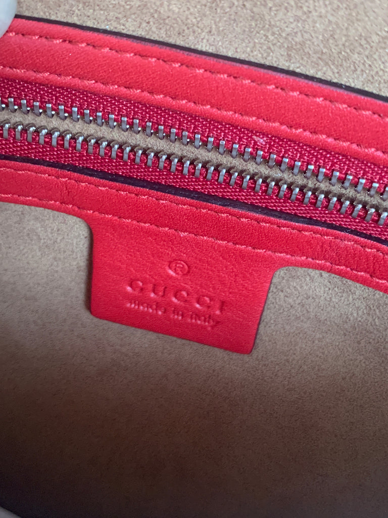 Gucci Beige Arabesque Canvas & Red Leather Top Handle Tote | Brand New |
