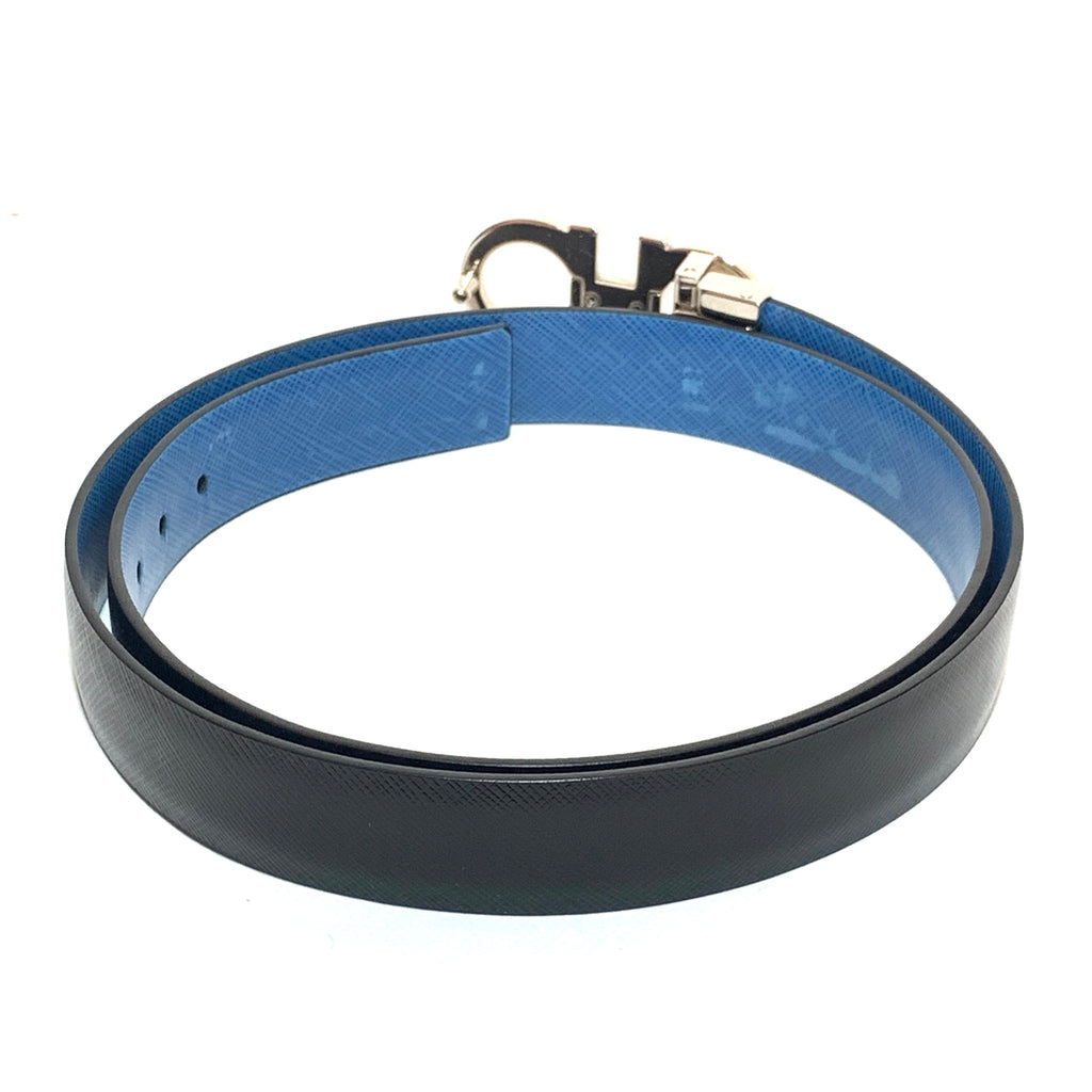 Salvatore Ferragamo Black & Blue Reversible Leather Belt | Pre Loved |