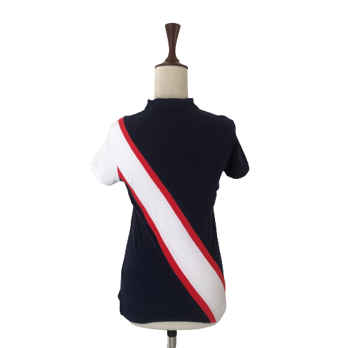 Ralph Lauren Navy Polo Shirt with White & Red Stripe | Pre Loved |