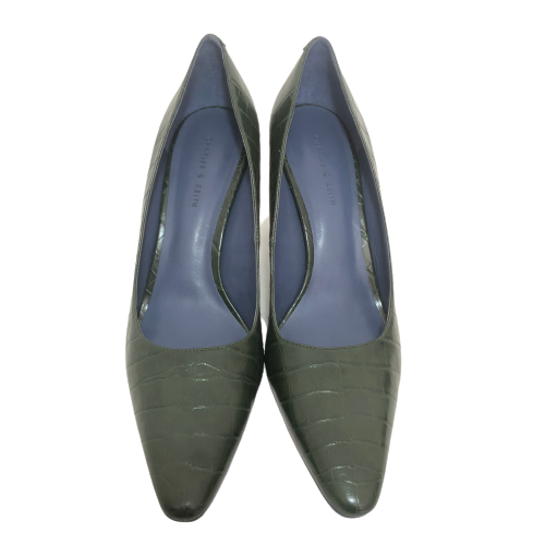 Charles & Keith Army Green Croc Textured Pumps | Like New |