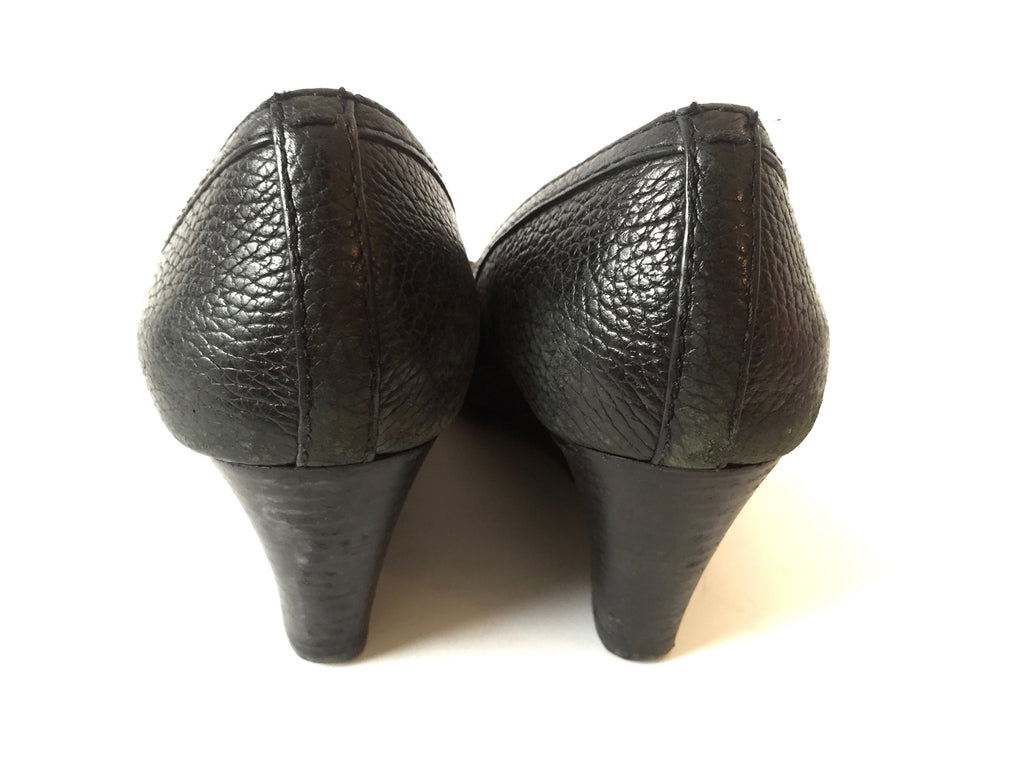 Tory Burch Black Leather Peep-toe Wedges | Pre Loved |