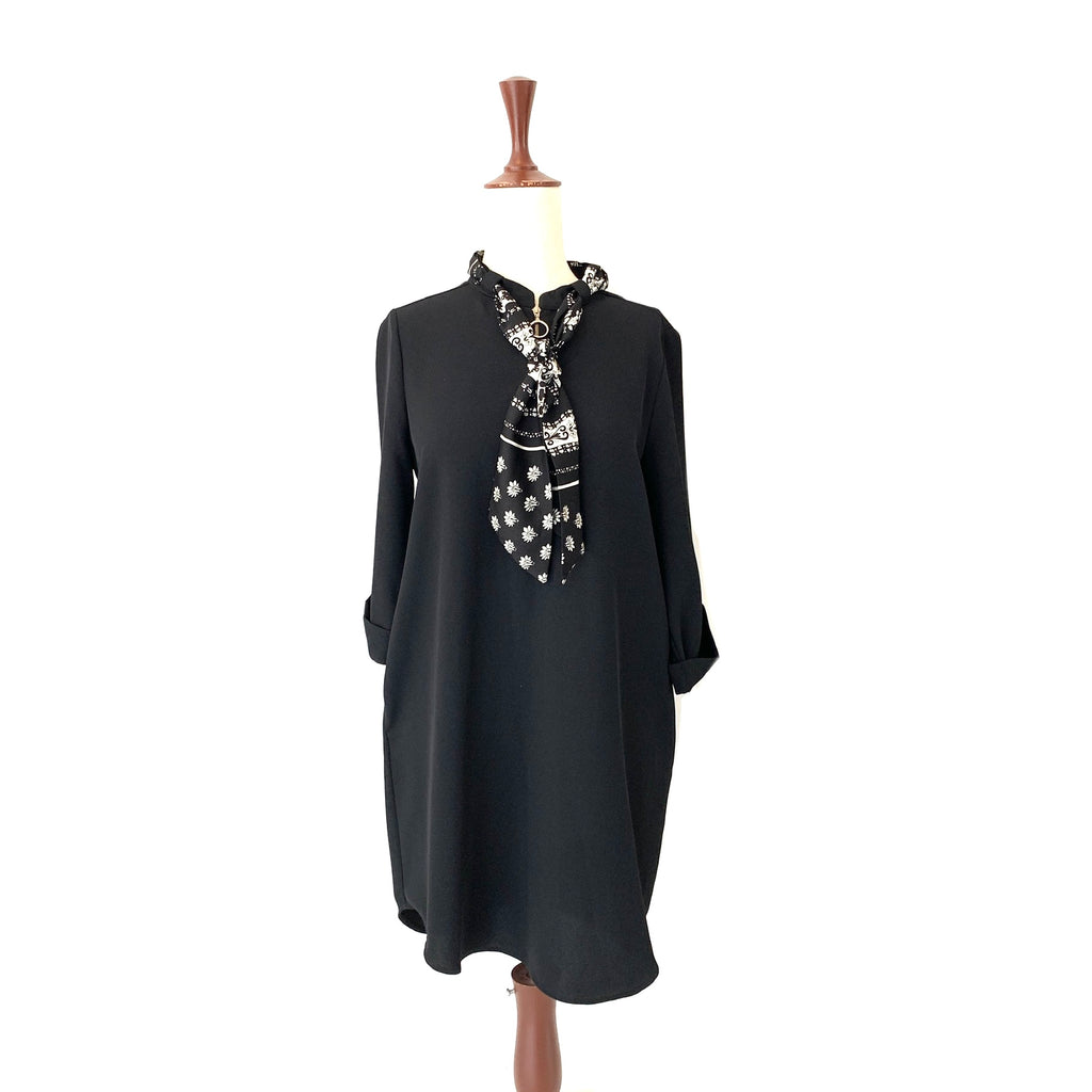 ZARA Black Long Tunic with Printed Scarf | Gently Used |
